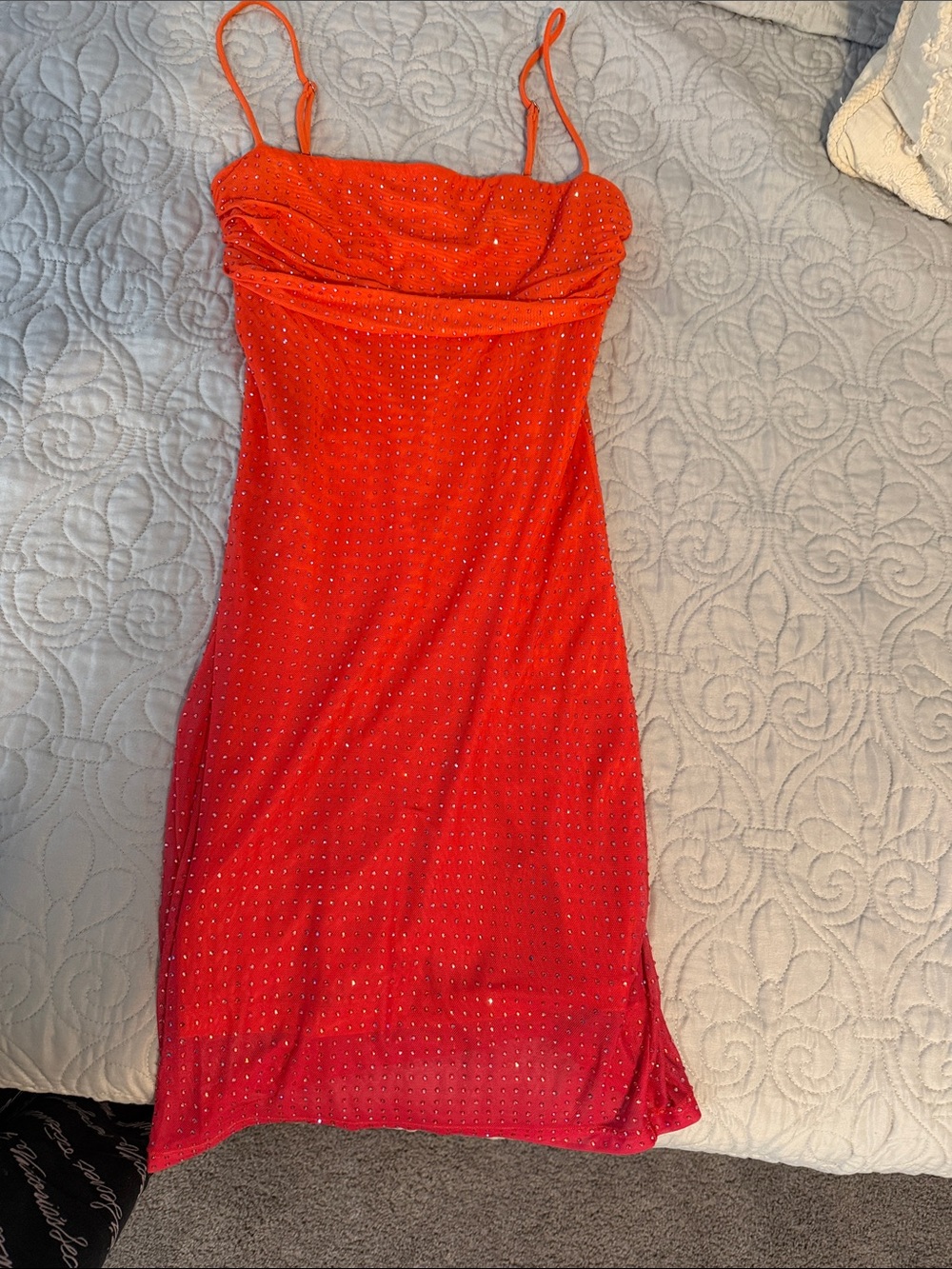 Women’s Red Embellished Spaghetti Strap Dress